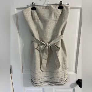 Stunning strapless linen dress with metallic threads and beads. Small